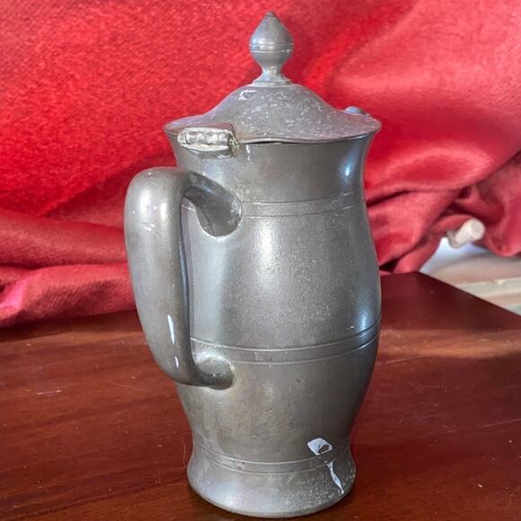 Vntg Pewter Coffee Tea Pot Server Service Lidded Gooseneck Spout Pitcher Hinged - Picture 3 of 10